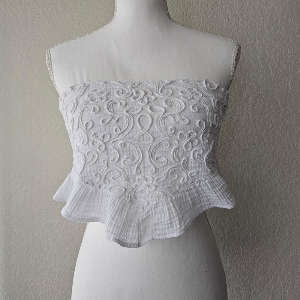 American Eagle Coquette White Strapless Crop Top Size M